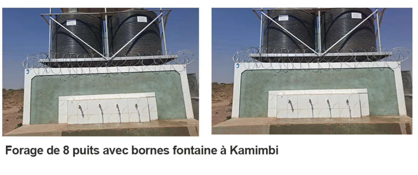 Forage de 8 puits avec bornes-fontaines à Kamimbi